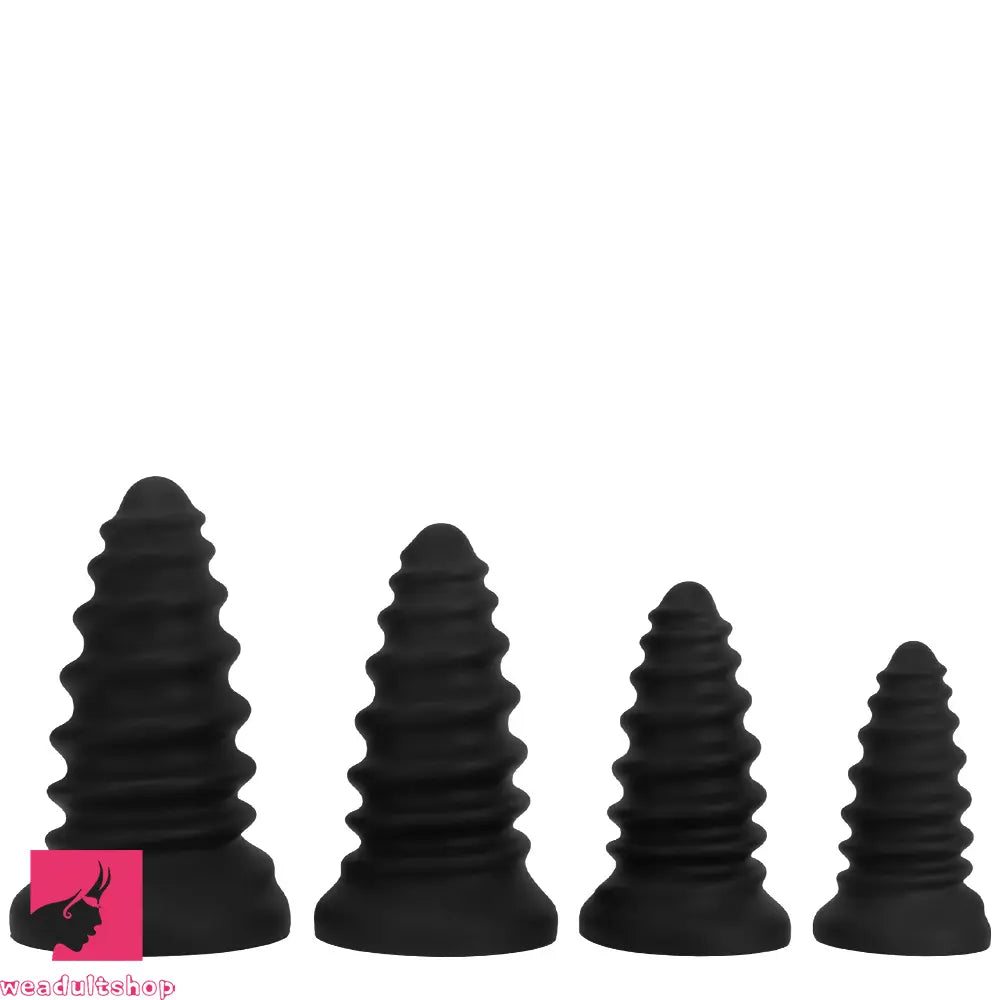 4.92in 5.7in 6.69in 7.48in Black Silicone Screws Anal Dilator Cock Dildo