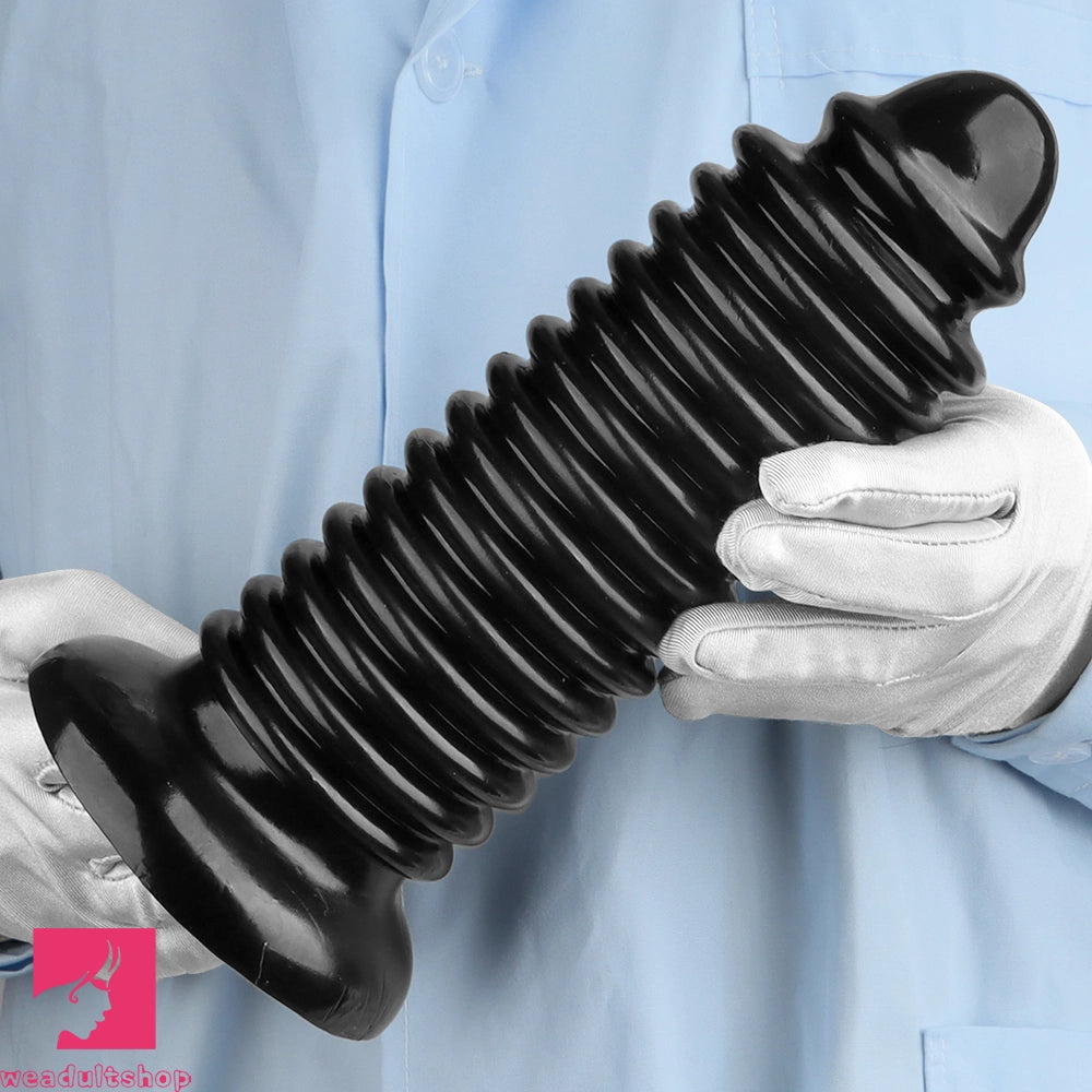 6.88in 9.84in Black Pointed Tip Threaded Big PVC Butt Plug Cock Dildo