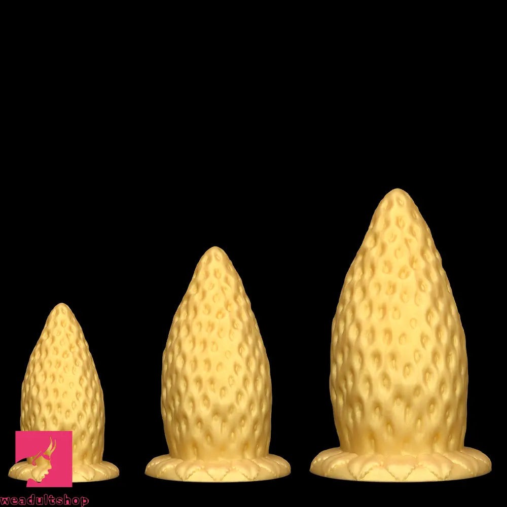 5.9in 8.07in 9.84in Gold Silicone Thick Strawberry Penis Anal Plug Dildo