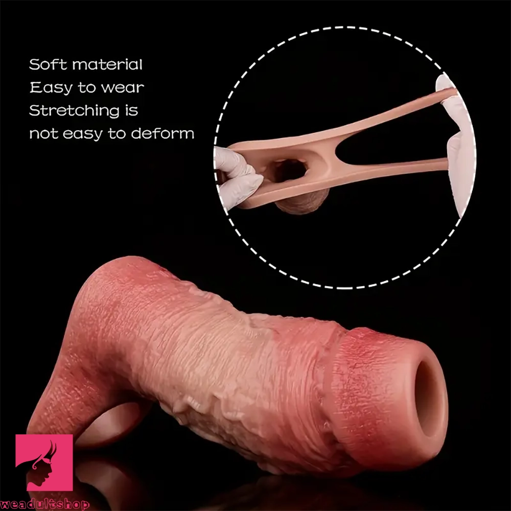 4.09in 4.64in 5.51in Realistic Silicone Sleeve Soft Flexible Cock Ring Dildo