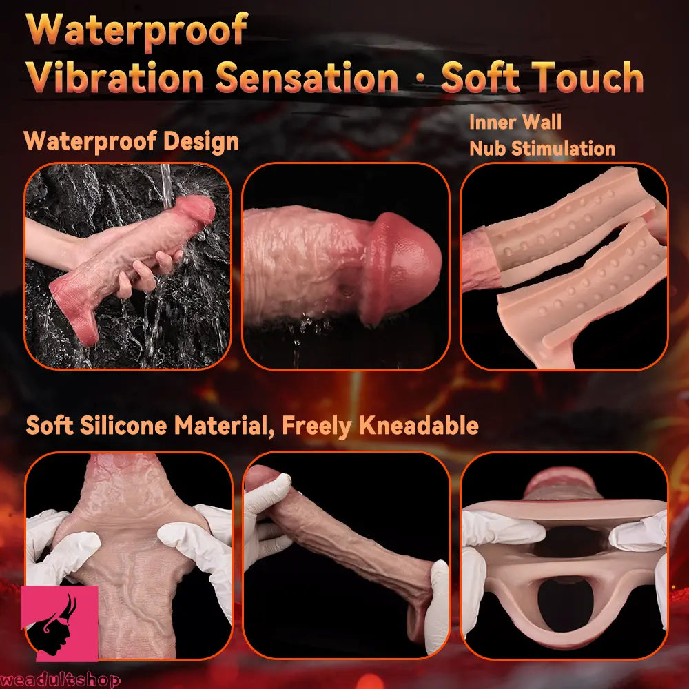 9.06in Vibrating Lifelike Remote Silicone Hollow Dildo Sleeve Extender