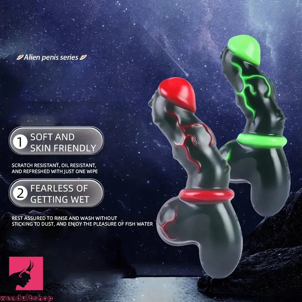 7.8in Alien Mutant Simulation Cock Colorful Ribbed Vaginal Handle Dildo