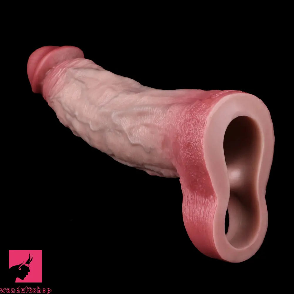 7.72in Real Blue Veins Hollow Dildo Cock Sleeve With Cock Ring For Penis