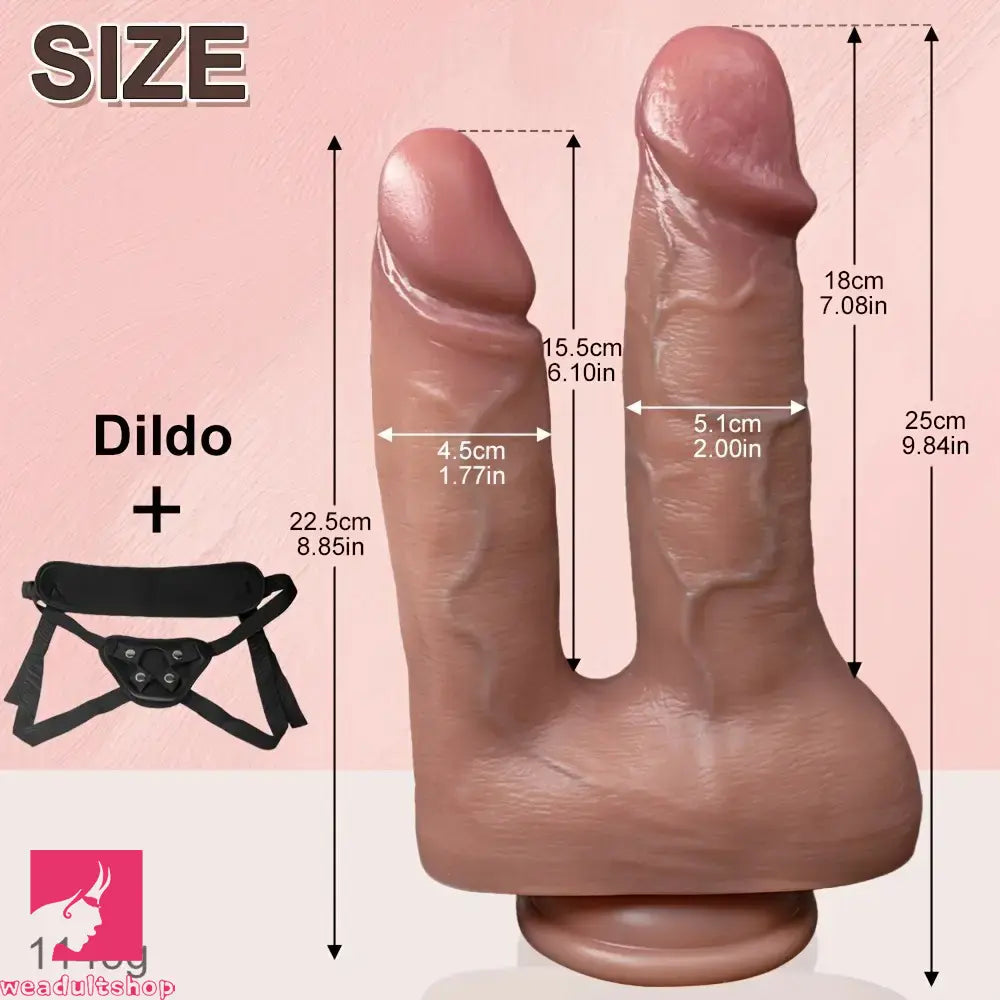 8.85in 9.84in Dual-Headed Soft Double-Layered Silicone Strap on Dildo