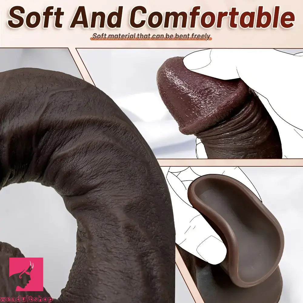 11.02in Ebony Wearable Realistic Silicone Thick Dildo For G Spot Sex Game