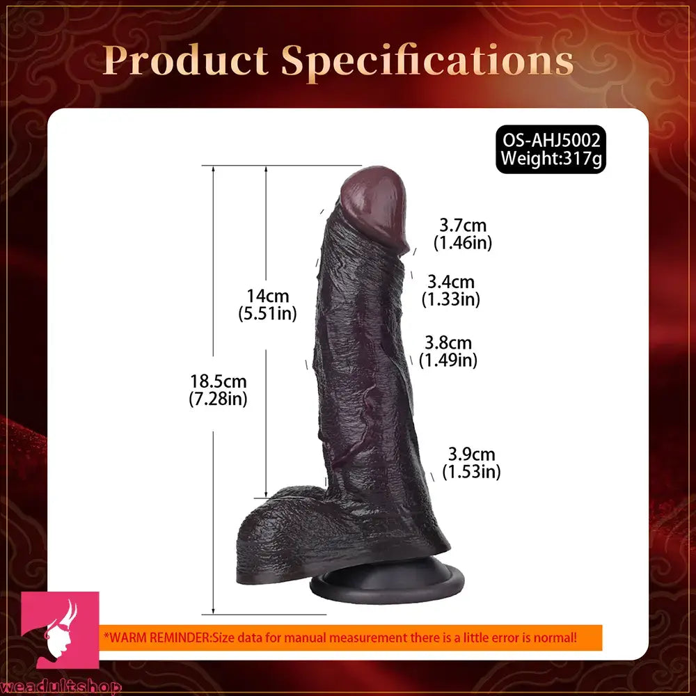7.28in Dual Density Silicone Soft Real Dildo Unisex Adult Pleasure Cock