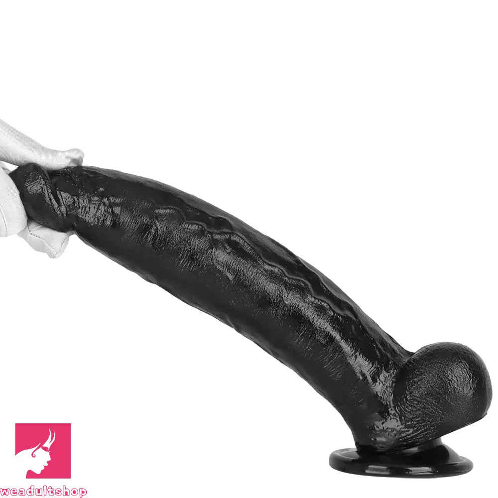 12.2in Big Black PVC Cock Dildo Suction Cup Hand-Free Play Gay Sex Toy