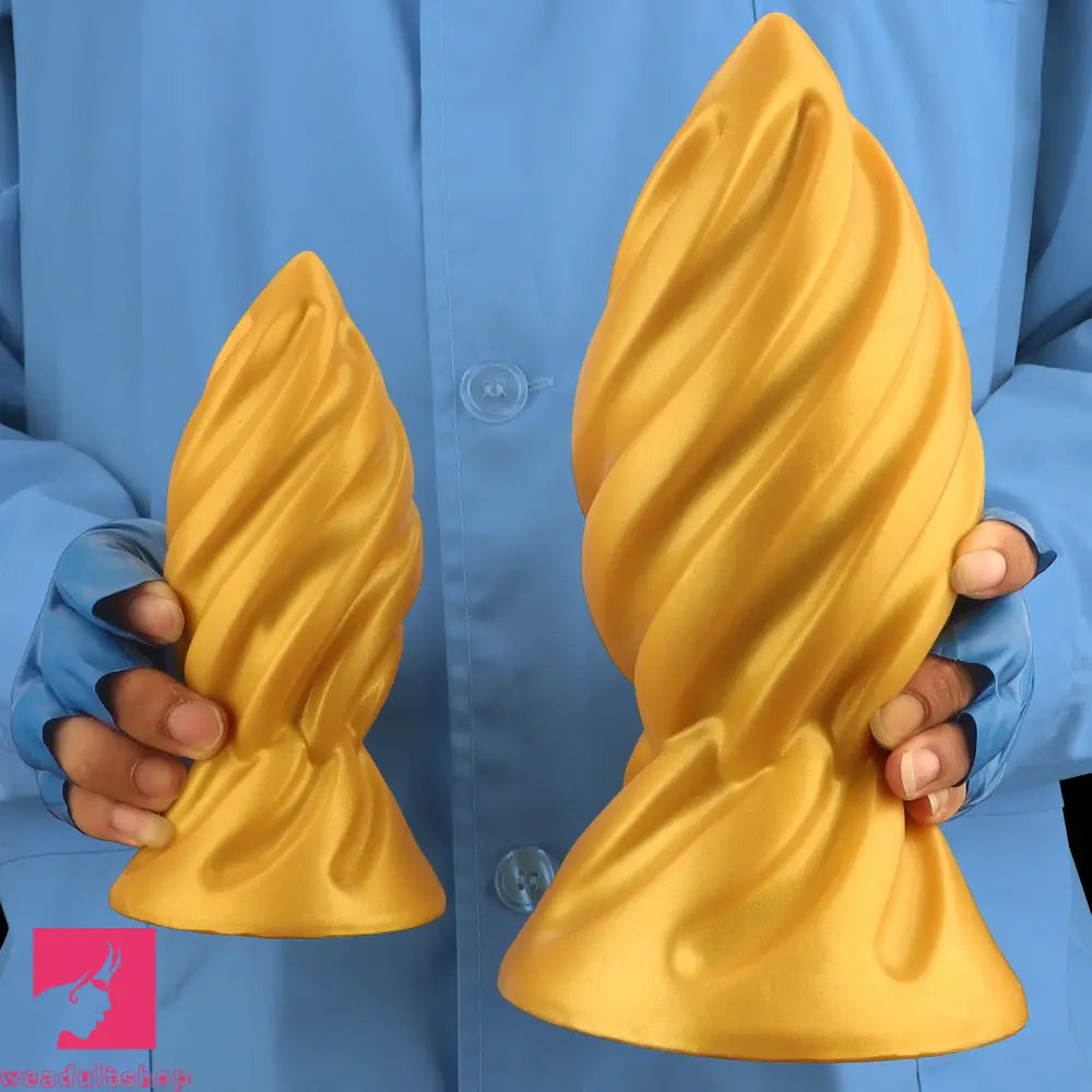 6.49in 7.67in 9.05in 9.84in Golden Silicone Spiral Thread Women Dildo