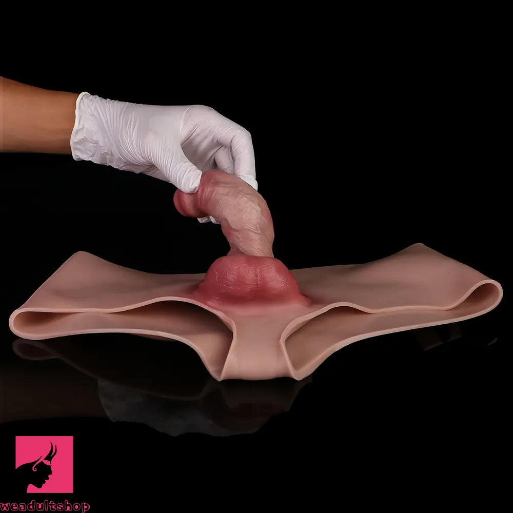 6.37in Wearable Silicone Dildo Pants Real Skin with Hollow Soft Penis Sleeve
