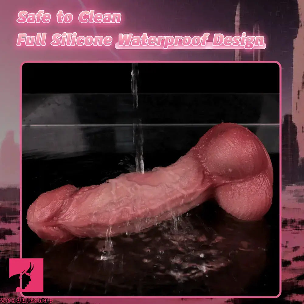 8.11in Double-layer Liquid Silicone Skin-like Soft Uncut Dildo Cock Sex Toy