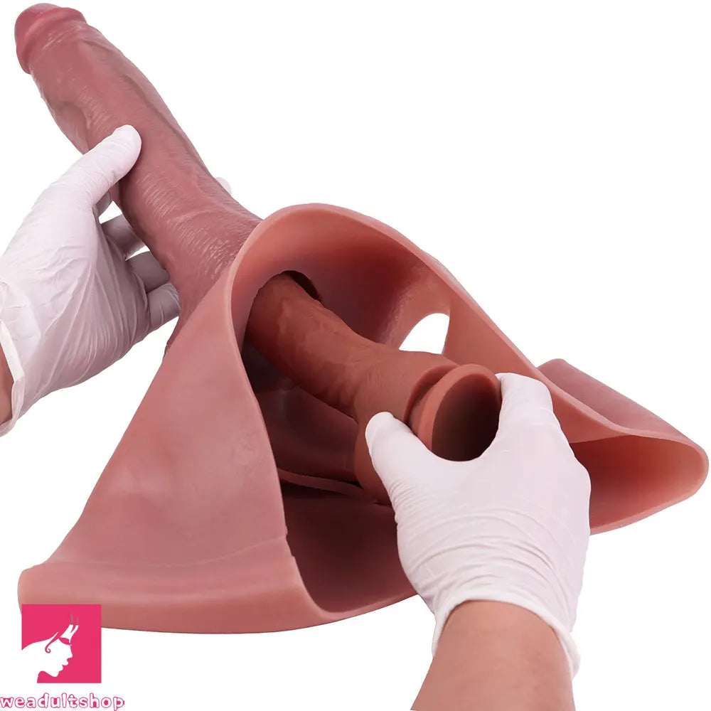 10.11in Hollow Sleeve Strap on Dildo Leather Pants For Men Women Love