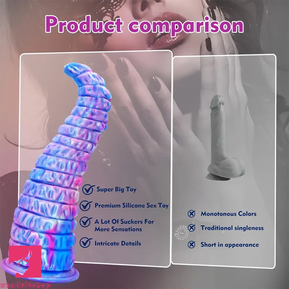 12.59in Monster Silicone Thick Tapered Head Raised Ridge Big Clit Dildo