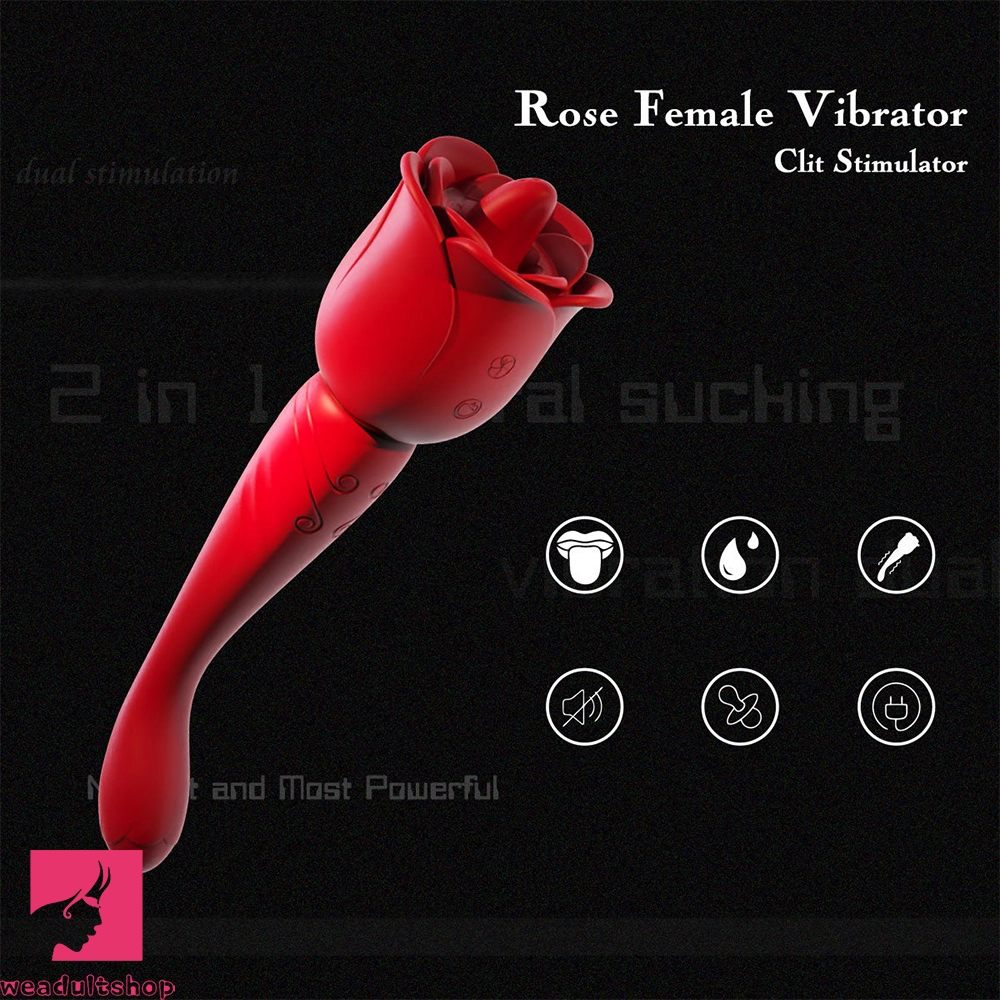 8.9in Licking Vibrating 2in1 Tongue Vibrating Dildo Rose Adult Toy