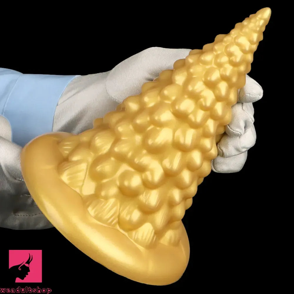 7.87in Golden Silicone Soft Anal Plug Clit Expansion Suction Cup Dildo