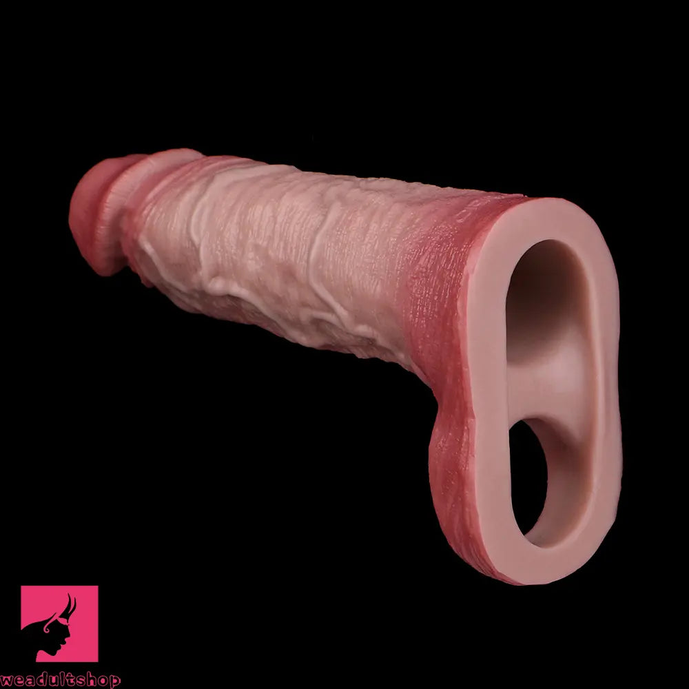 6.81in Real Skin Soft Blue Veins Hollow Dildo Cock Sleeve With Penis Ring