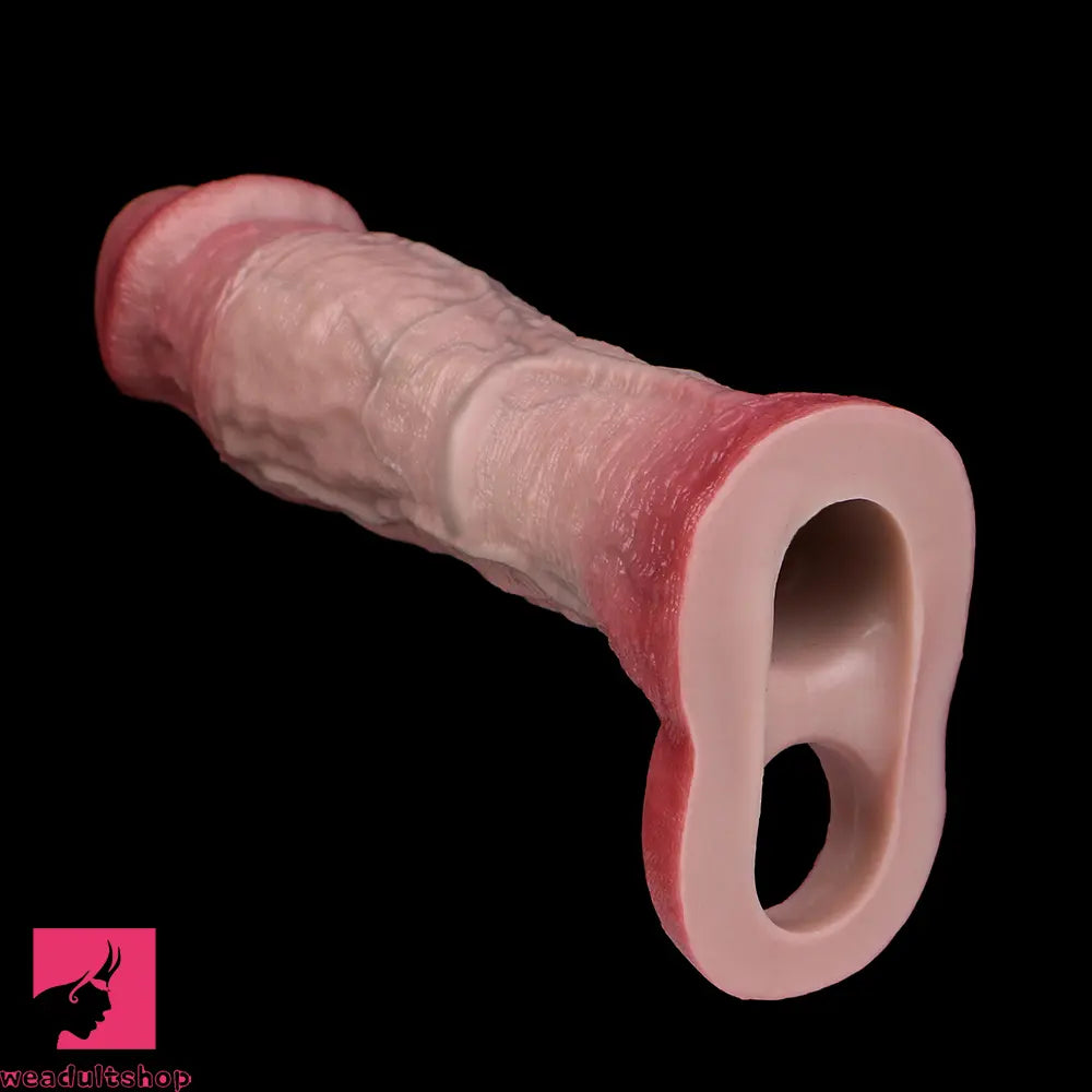 8.82in Blue Veins Hollow Dildo Cock Sleeve With Cock Ring For Vagina Clit