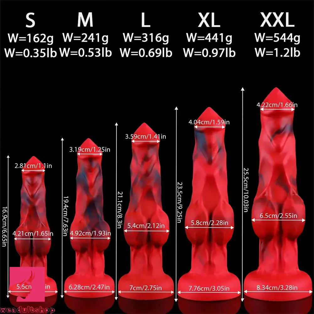 6.65in 7.63in 8.3in 9.25in 10.03in Red Black Odd Monster Dog Knot Dildo
