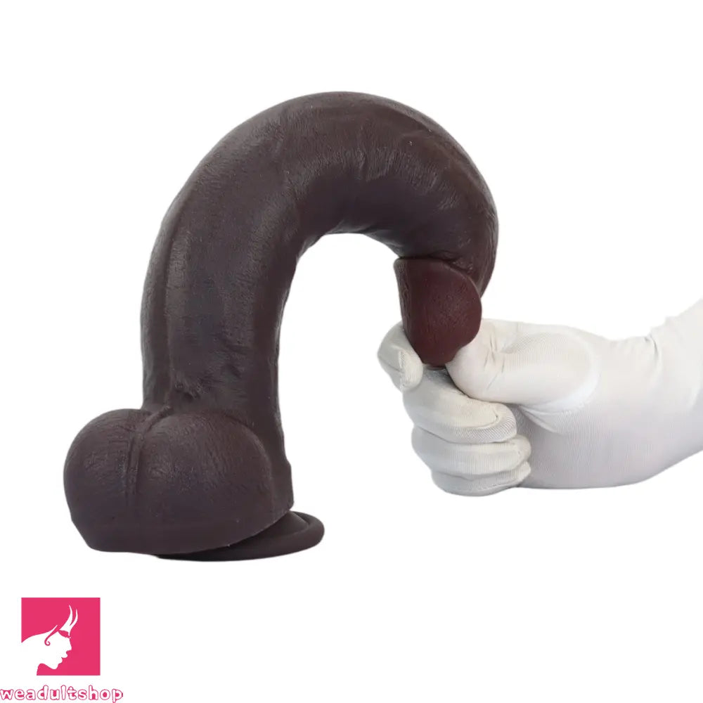 12.59in Fine Texture Real Skin Dual Density Soft Curved Dildo Couple Sex Tool