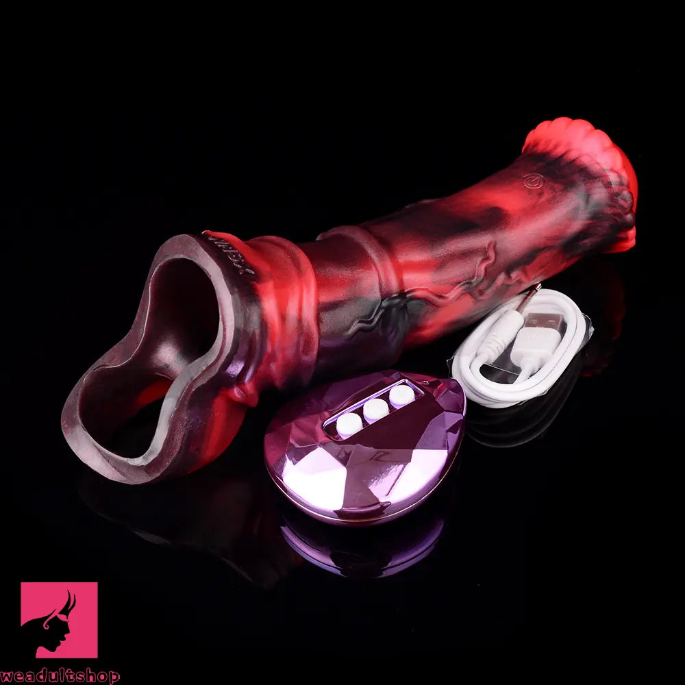 5.58in 7.17in Silicone Horse Penis Sleeve Cock Ring Hollow Vibrating Dildo