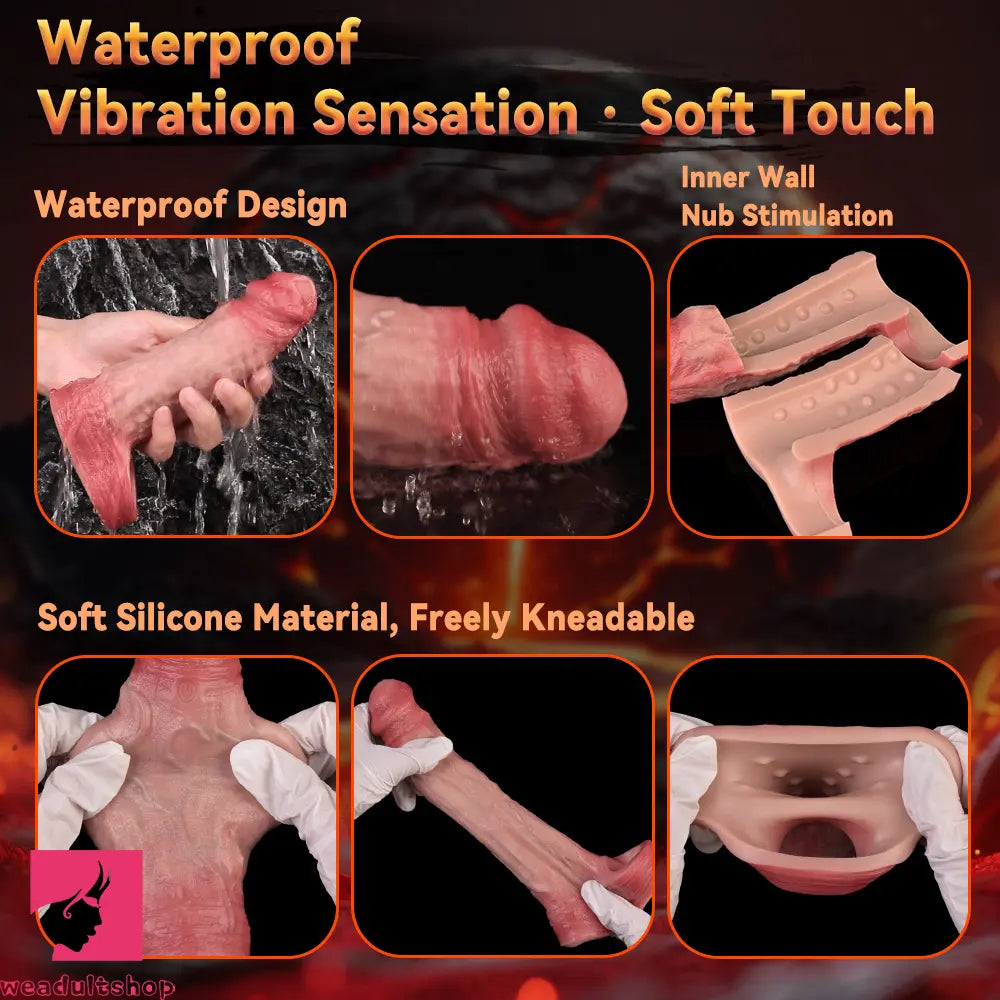 6.57in Vibrating Real Remote Silicone Hollow Dildo Cock Sleeve Extender