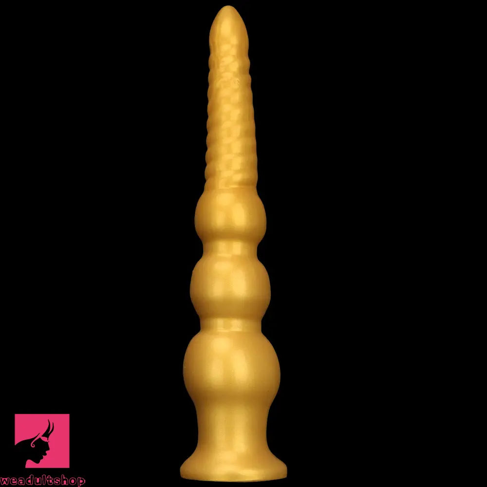 9.44in 13.38in Gold Silicone Pointed Thread Long Large Soft Cock Dildo
