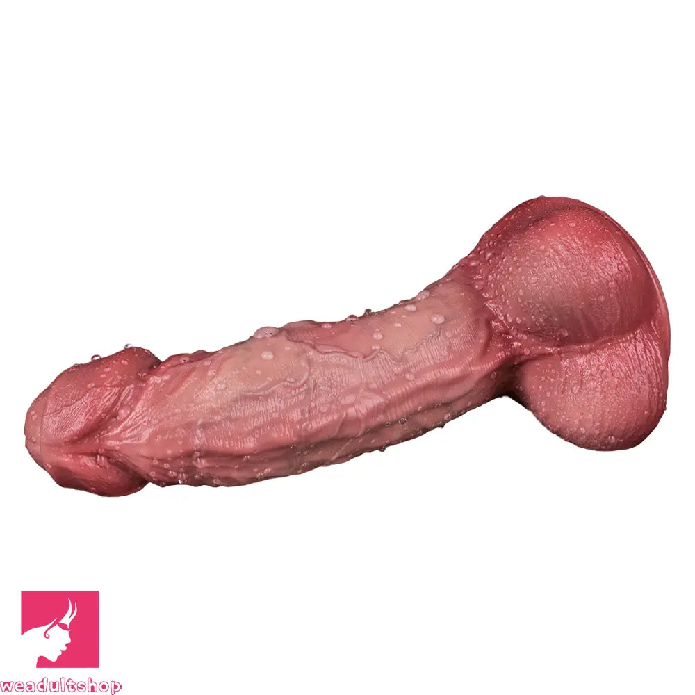 8.11in Double-layer Liquid Silicone Skin-like Soft Uncut Dildo Cock Sex Toy