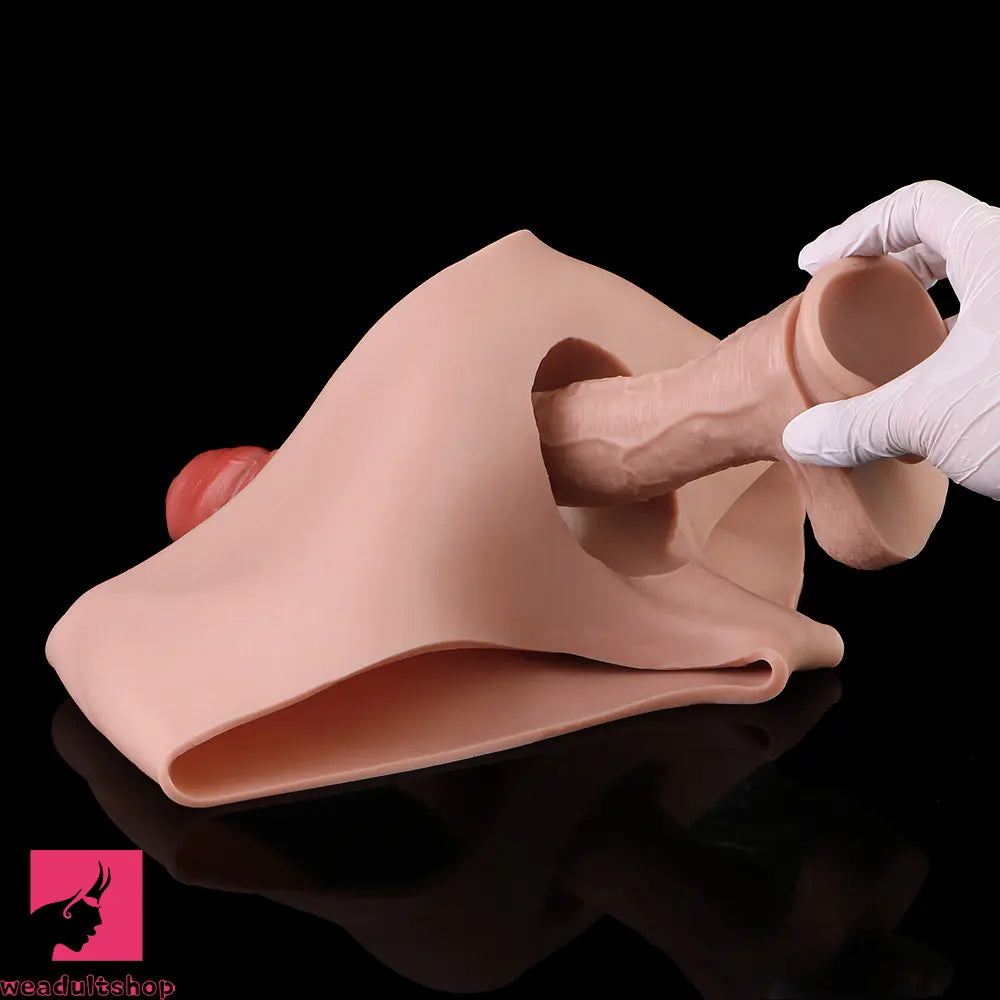 7.55in Wearable Silicone Uncut Dildo Pants Real Skin Hollow Penis Sleeve