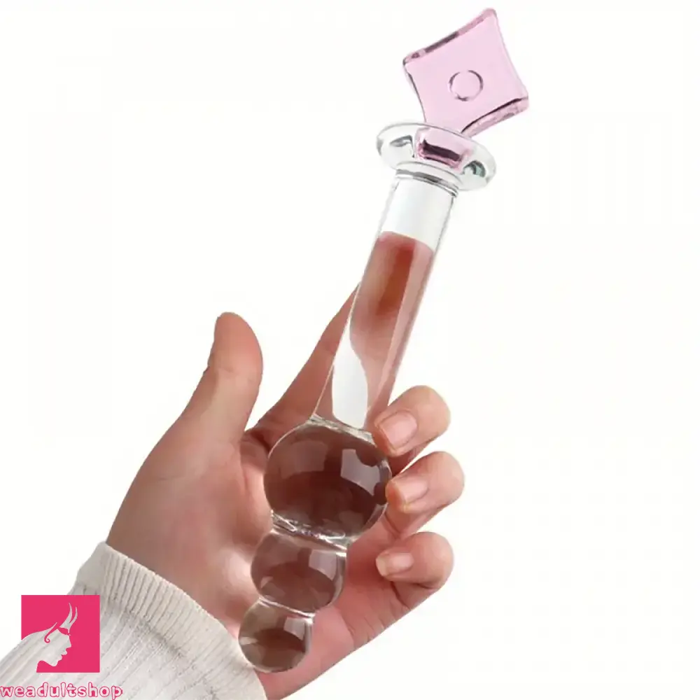 7.87in Crystal Glass Penis Real Beads Dildo With Square Crystal Pagoda