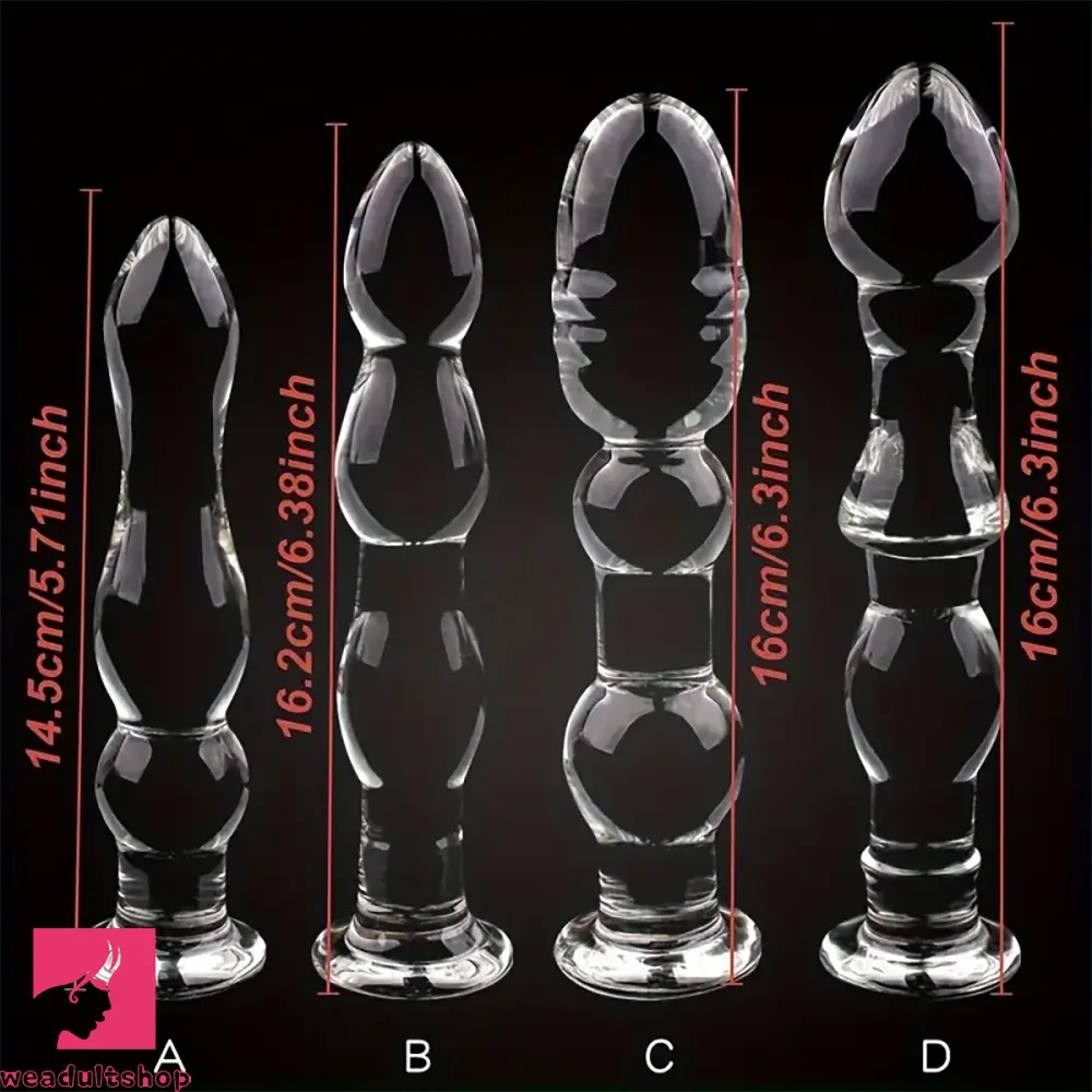5.71in 6.3in 6.38in Glass Beads Clear Dildo For G-spot Vaginal Anus