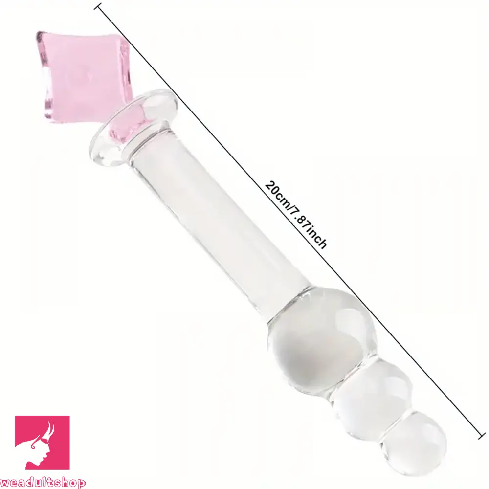 7.87in Crystal Glass Penis Real Beads Dildo With Square Crystal Pagoda