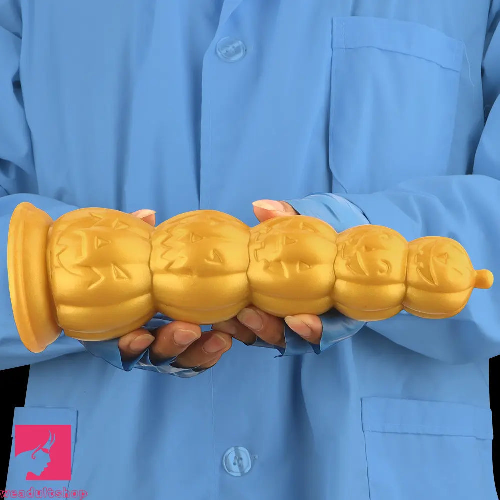 7.28in 8.66in 9.84in Golden Silicone Halloween Pumpkin Anal Odd Dildo