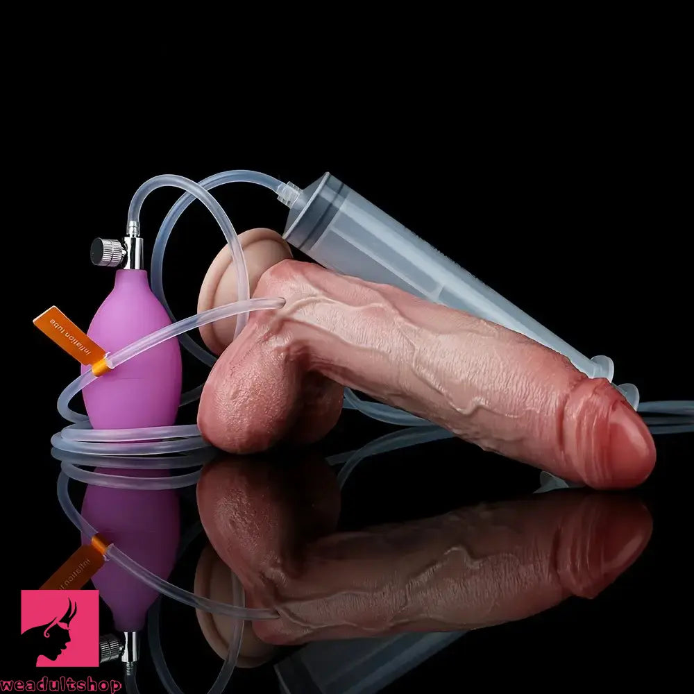 7.8in Liquid Silicone Soft Realistic Penis Inflatable Ejaculating Anal Dildo