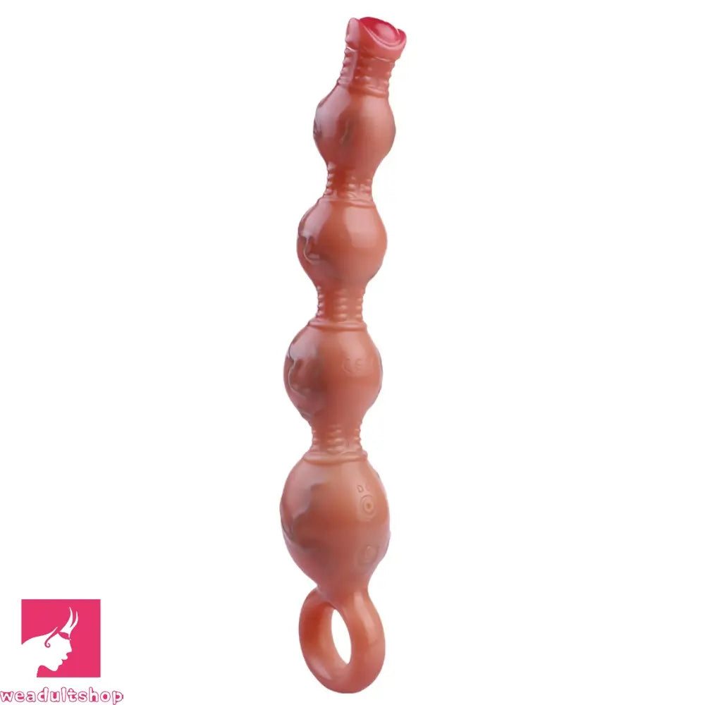 10.5in Big Vibrating Silicone Soft Pulling Beads G Spot Dildo With 3 Motors