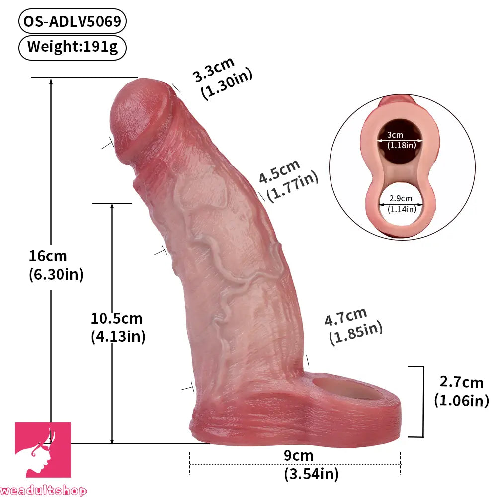 6.3in Vibrating Realistic Remote Silicone Hollow Dildo Sleeve Penis Extender