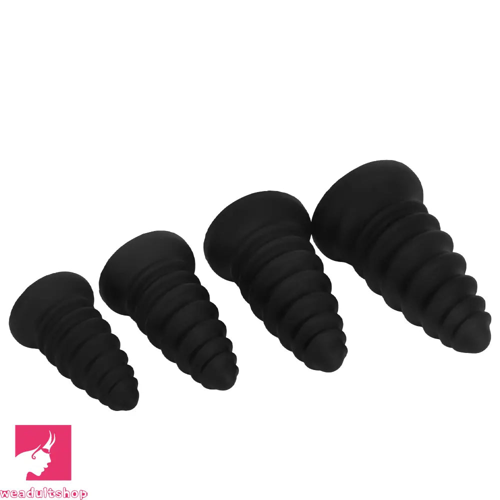 4.92in 5.7in 6.69in 7.48in Black Silicone Screws Anal Dilator Cock Dildo