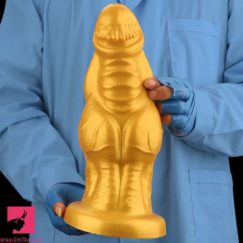 8.66in 9.06in 9.84in 11.42in 12.4in Golden Silicone Fantasy Soft Anal Dildo