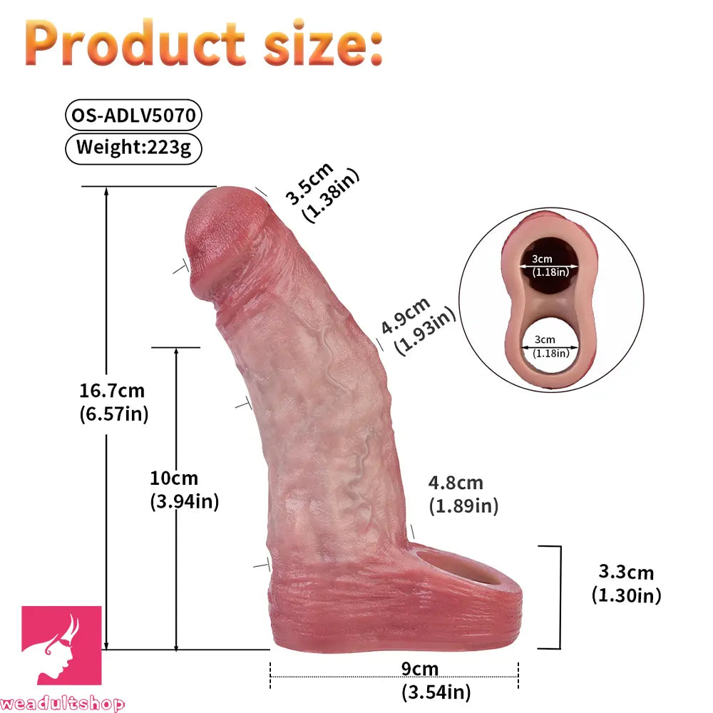 6.57in Vibrating Real Remote Silicone Hollow Dildo Cock Sleeve Extender