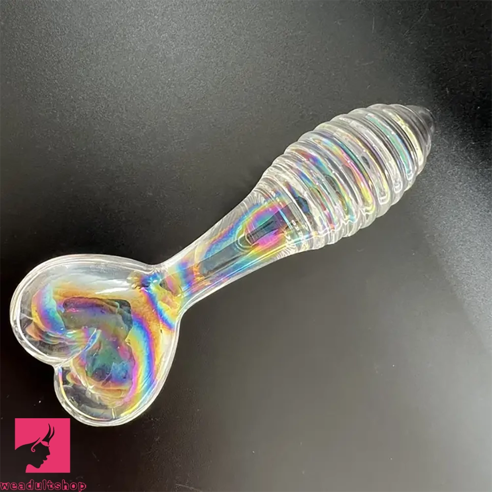 5.11in Glass Spiral Sharp Head Dildo With Heart Base Love Adult Toy