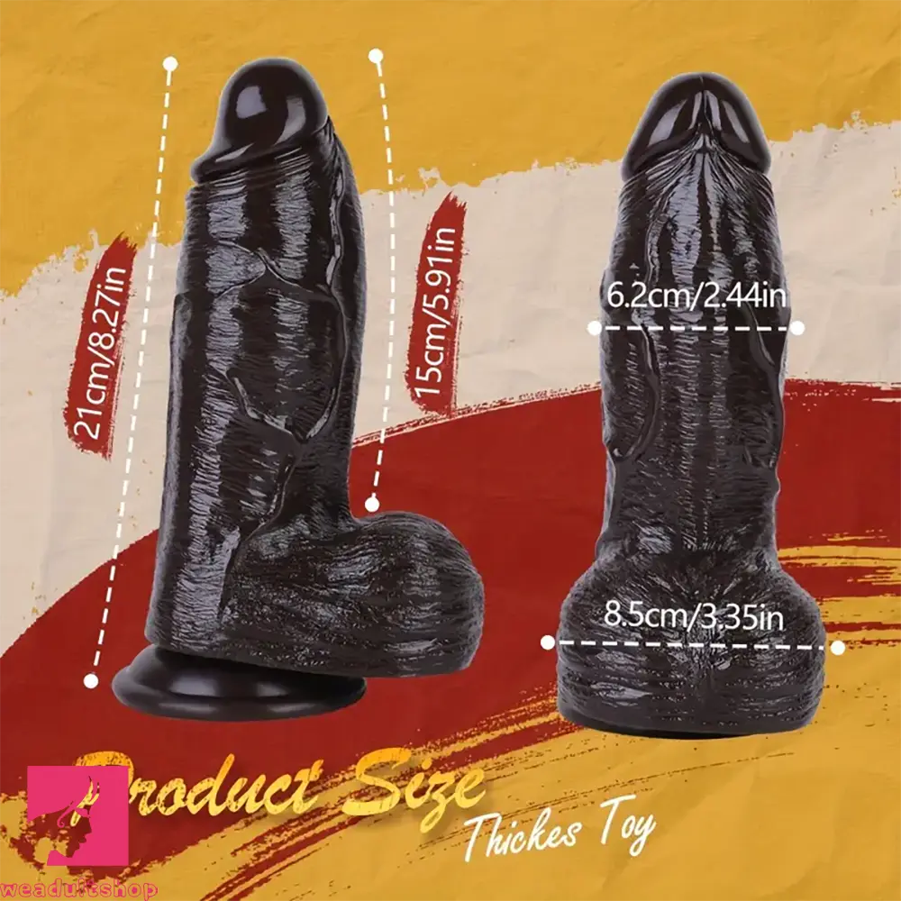 8.27in Ebony Big Thick Dildo For Hands-Free G-Spot Stimulation