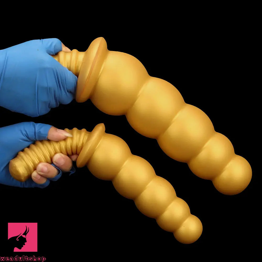 10.62in 14.56in Gold Silicone Anal Plug Dildo With Handle For Love Sex