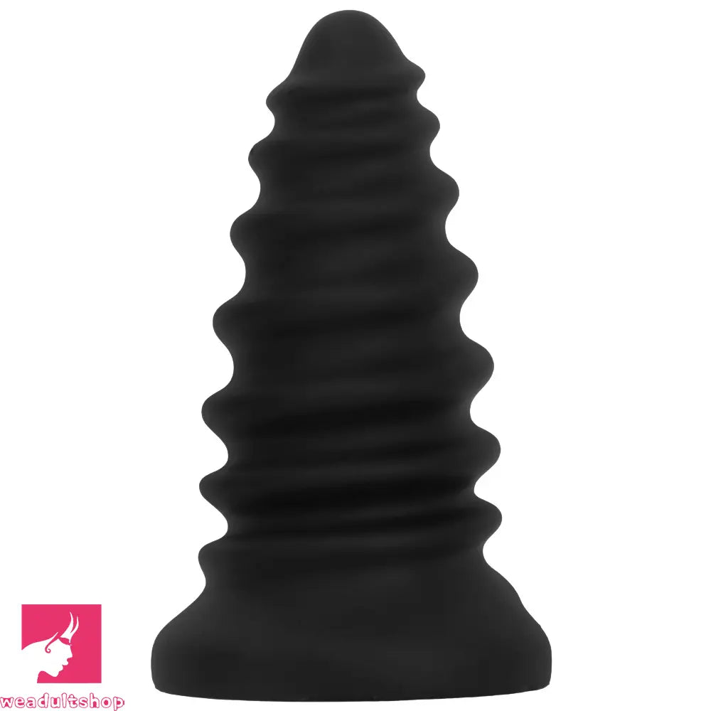 4.92in 5.7in 6.69in 7.48in Black Silicone Screws Anal Dilator Cock Dildo