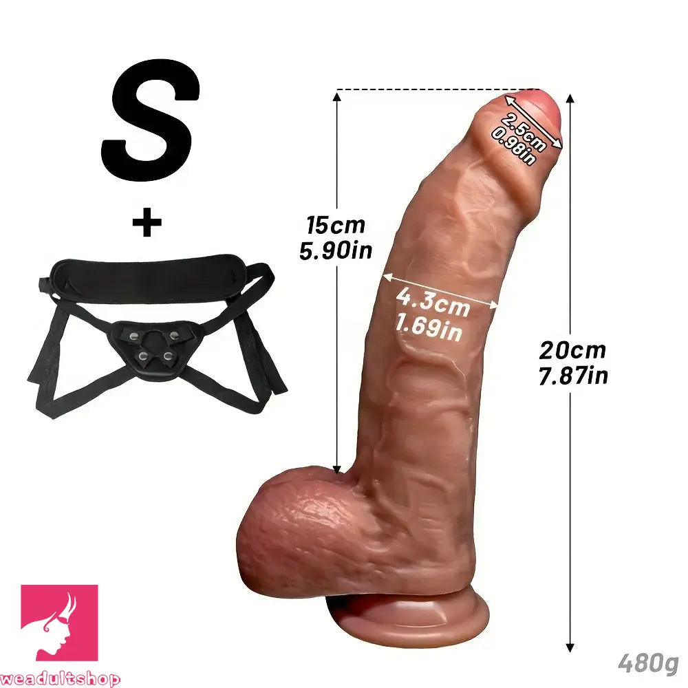 7.87in 9.25in 10.62in Strap on Foreskin Silicone Soft Uncut Dildo For G Spot