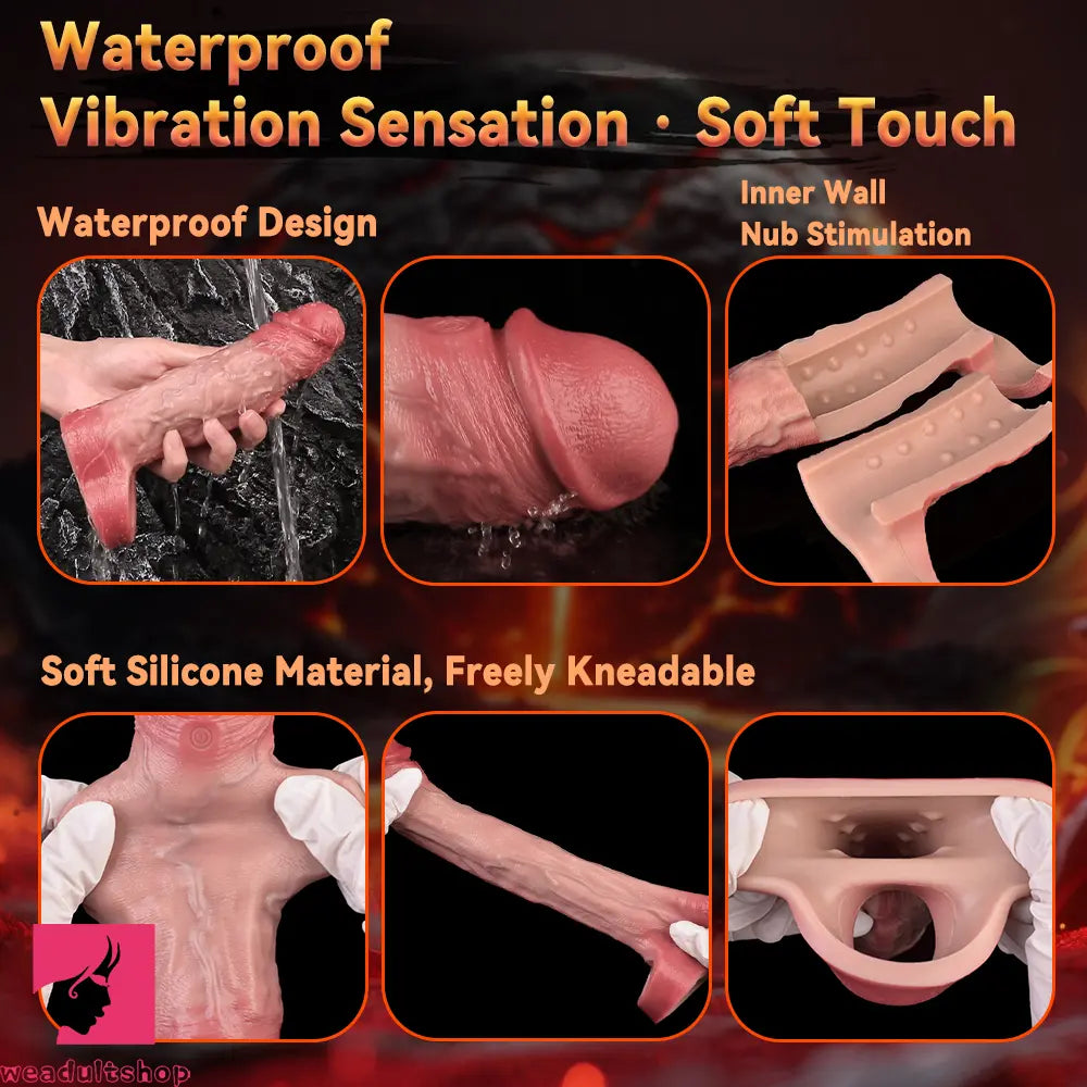 7.09in Vibrating Real Remote Silicone Hollow Dildo Cock Sleeve Extender