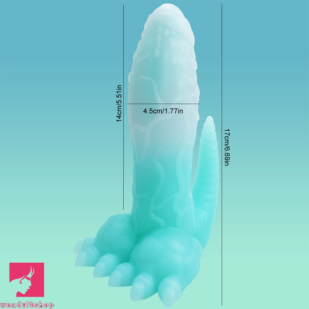 6.69in 9.44in Dinosaur Uncut Silicone Soft Luminous Penis Dildo With Tail