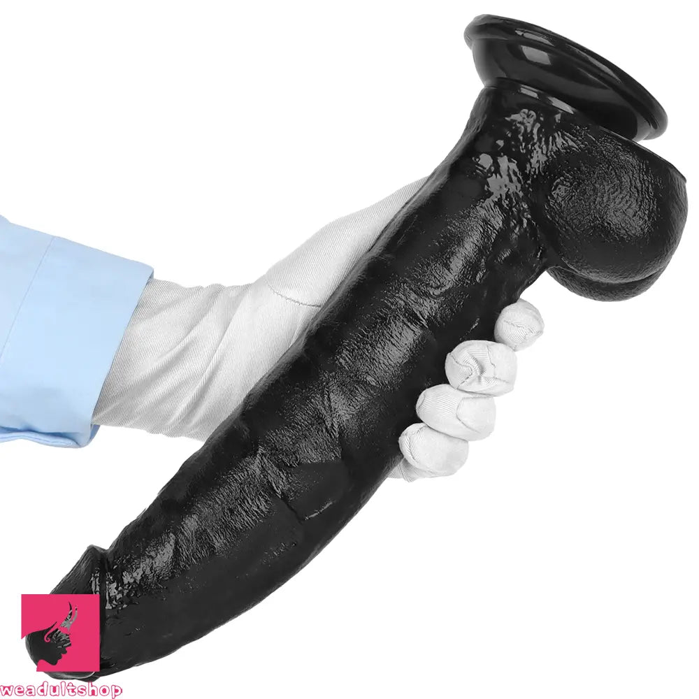 12.2in Big Black PVC Cock Dildo Suction Cup Hand-Free Play Gay Sex Toy