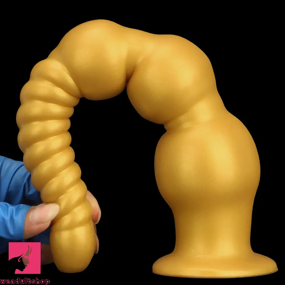 9.44in 13.38in Gold Silicone Pointed Thread Long Large Soft Cock Dildo