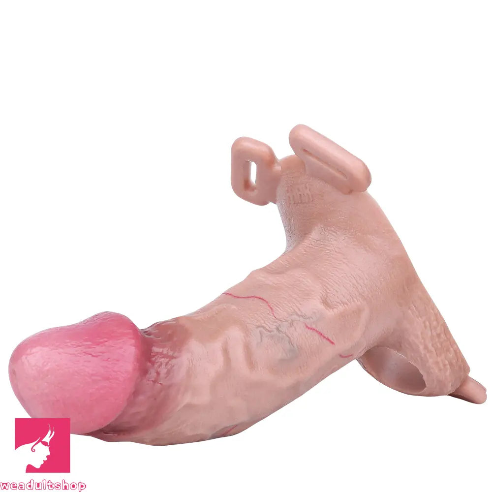 6.37in Real Feeling Strap on Penis Extender Cock Sleeve Dildo For Clit Love