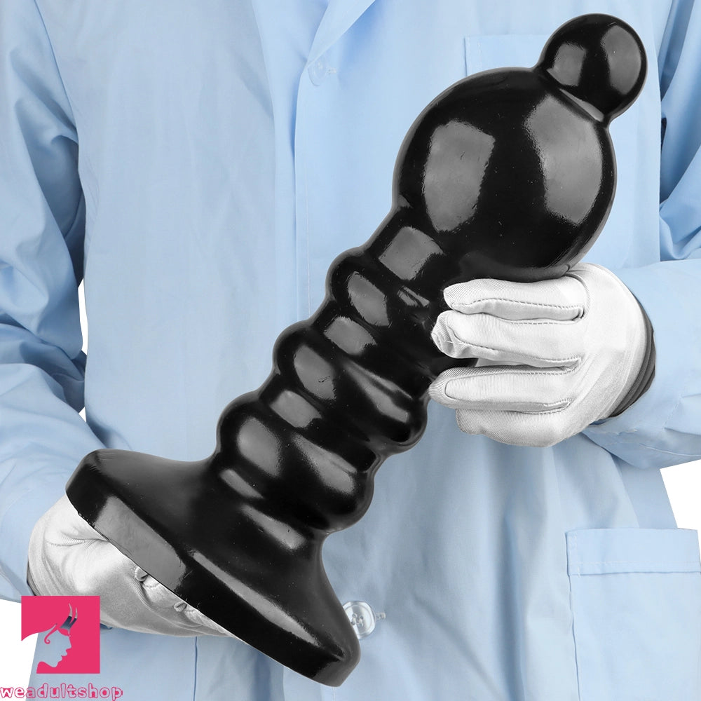 12.6in Black Pull Beads Thick Big Head Penis Anal Plug PVC Cock Dildo