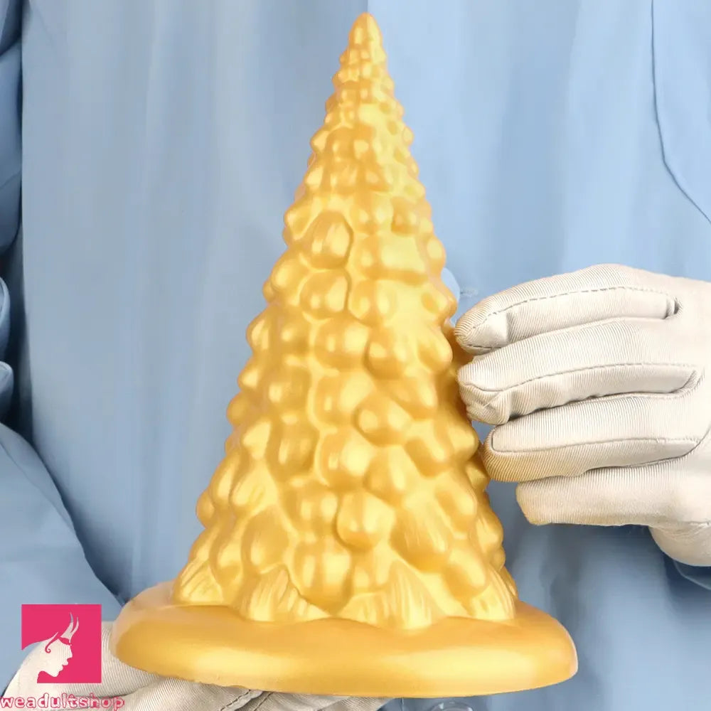 7.87in Golden Silicone Soft Anal Plug Clit Expansion Suction Cup Dildo