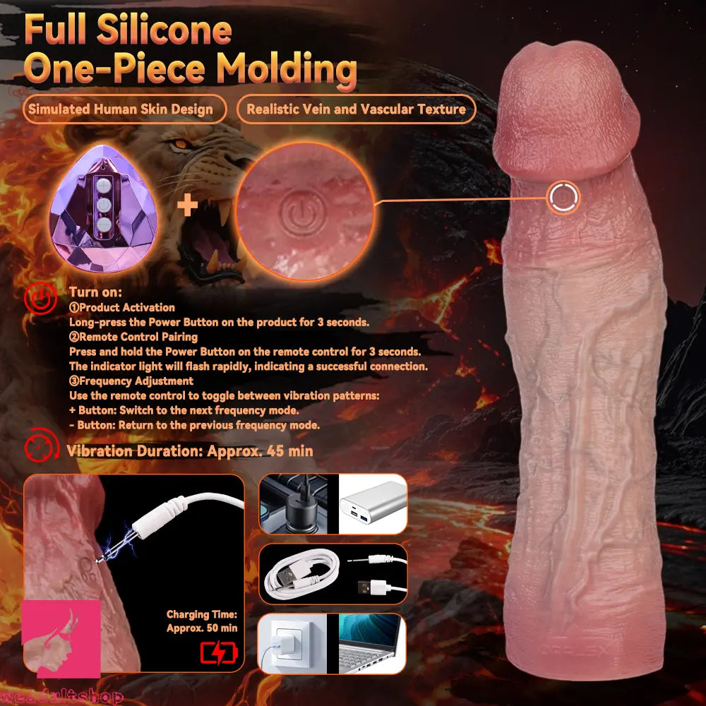 9.09in Vibrating Real Remote Silicone Hollow Dildo Sleeve Penis Extender